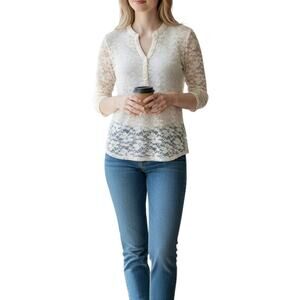 Wallflower White Sheer Lace Henley High Low Festival Beach Coverup Size M